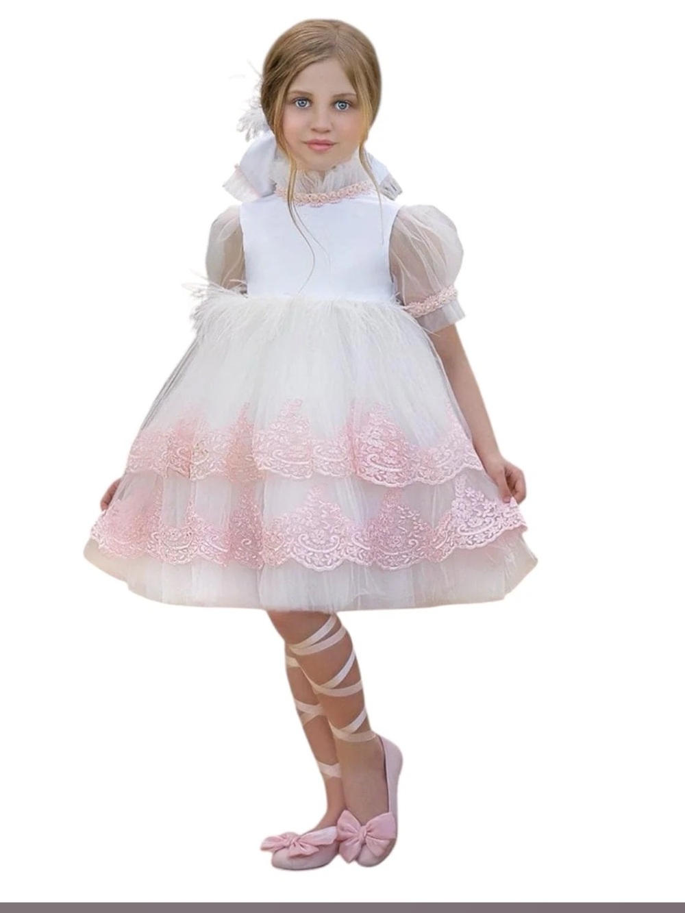 Petit Madison Kids / Laila embroidered feather dress